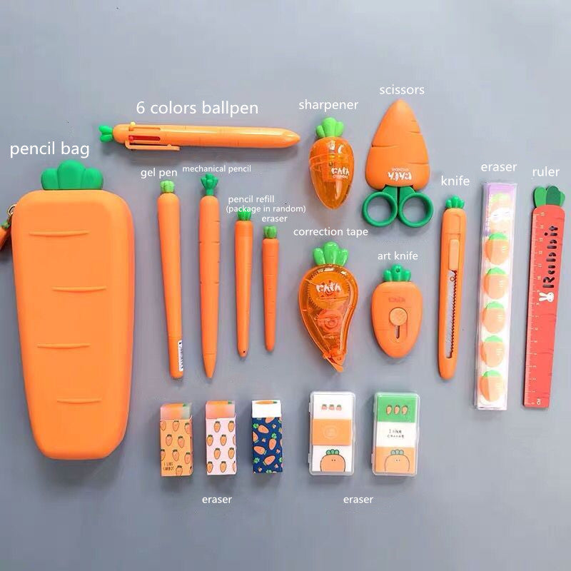 Full Set of Carrot Stationery or Just Pencil Case - Pencil Case, Pens, Pencils, Erasers/Rubbers, and Much More
